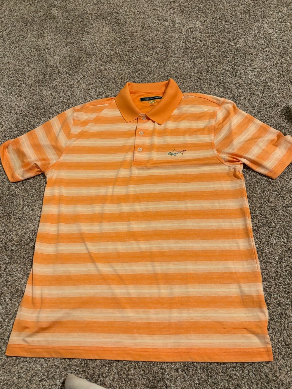 New Greg Norman Collection Orange and Cream Striped Polo Size Medium